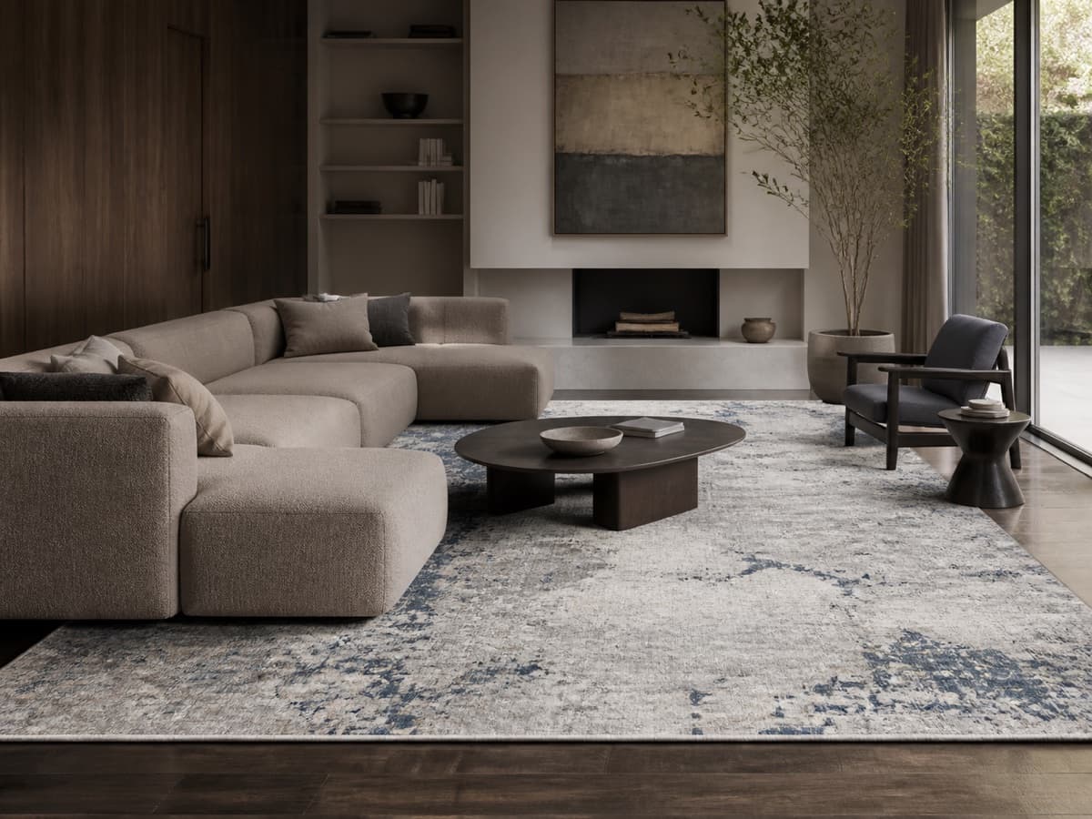Modern mavi ve krem halı detayı